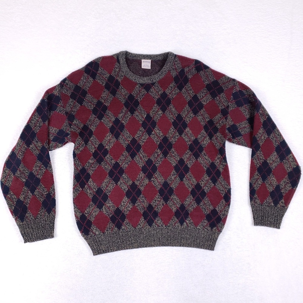 Windridge Vintage Argyle Crewneck Sweater‎ Large Burgundy